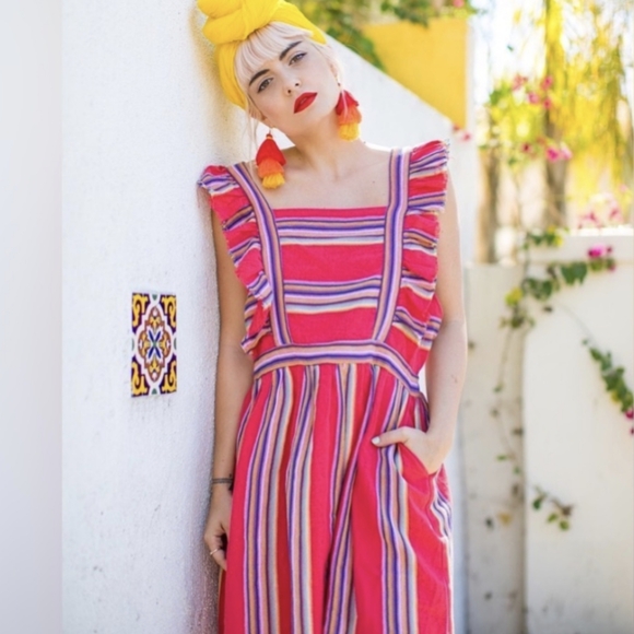 Colorful Malibu Apron Dress Size XS Serape Stripe - Anthropologie x dRA Summer - Picture 1 of 7